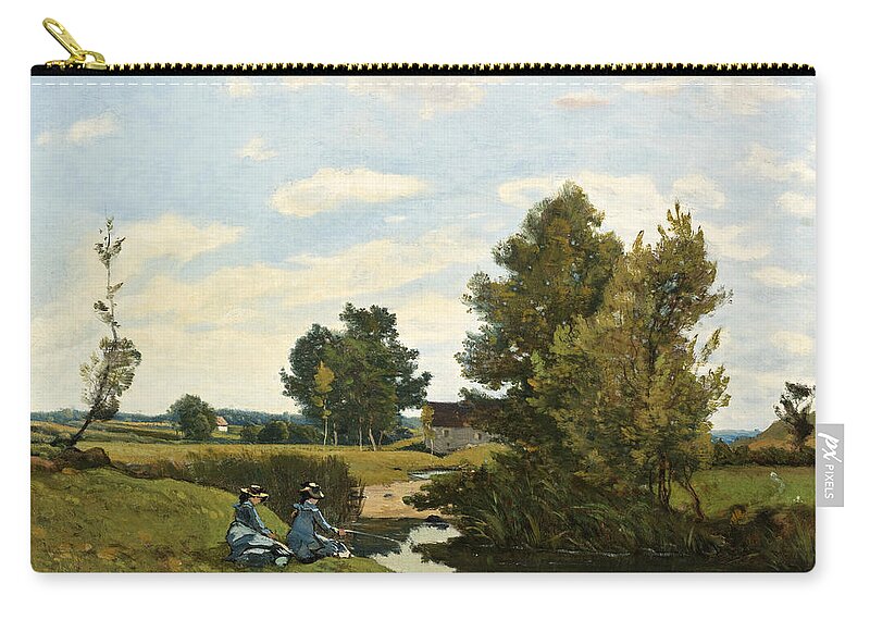 Henri-joseph Harpignies Zip Pouch featuring the painting An Afternoon along the Loing near Saint-Prive by Henri-Joseph Harpignies