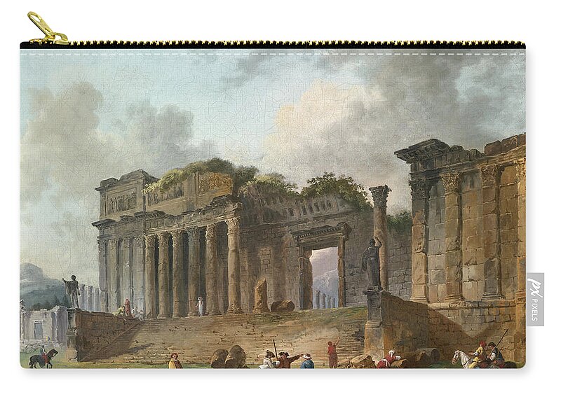 Hubert Robert Zip Pouch featuring the painting An Architectural Capriccio with an Artist Sketching in the Foreground by Hubert Robert