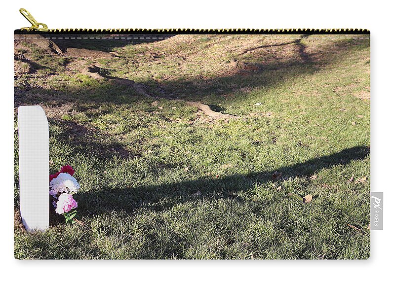 Alington Zip Pouch featuring the photograph An Arlington Grave With Flowers And Shadows by Cora Wandel