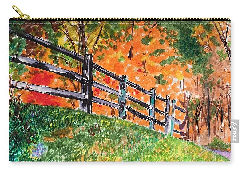 Autumn Zip Pouch featuring the painting An Autumn Stroll in the Woods by Judy Swerlick