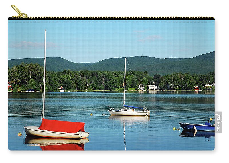 Pittsfield Zip Pouch featuring the photograph An early calm on a Berkshire Lake by James Kirkikis