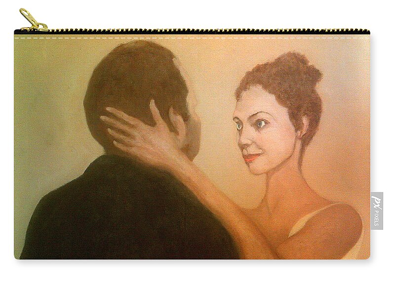Young Brunette Woman Earnest Look Hand Back On Head Man Back Arm Bicep Zip Pouch featuring the painting An Earnest Look by Peter Gartner