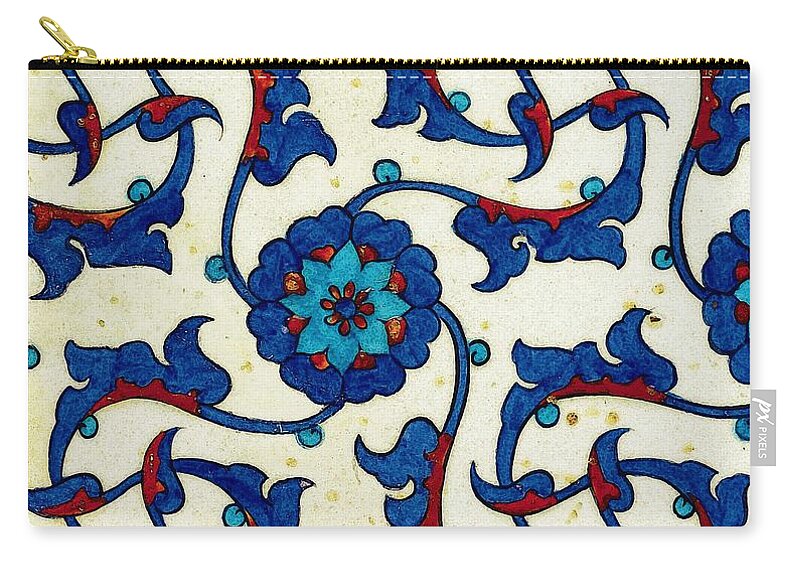 Turkish Zip Pouch featuring the painting An Iznik Polychrome tile, Turkey, circa 1575, by Adam Asar, No 25b by Celestial Images