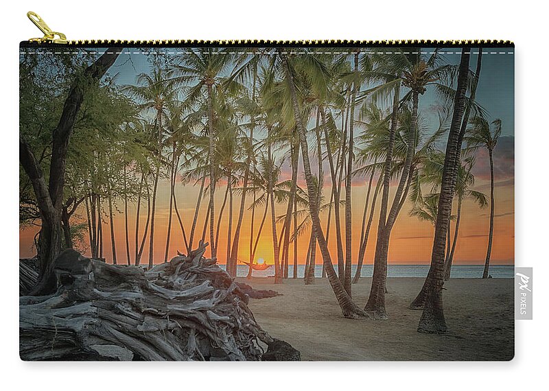 Sunset Zip Pouch featuring the photograph Anaehoomalu Beach Sunset by Susan Rissi Tregoning