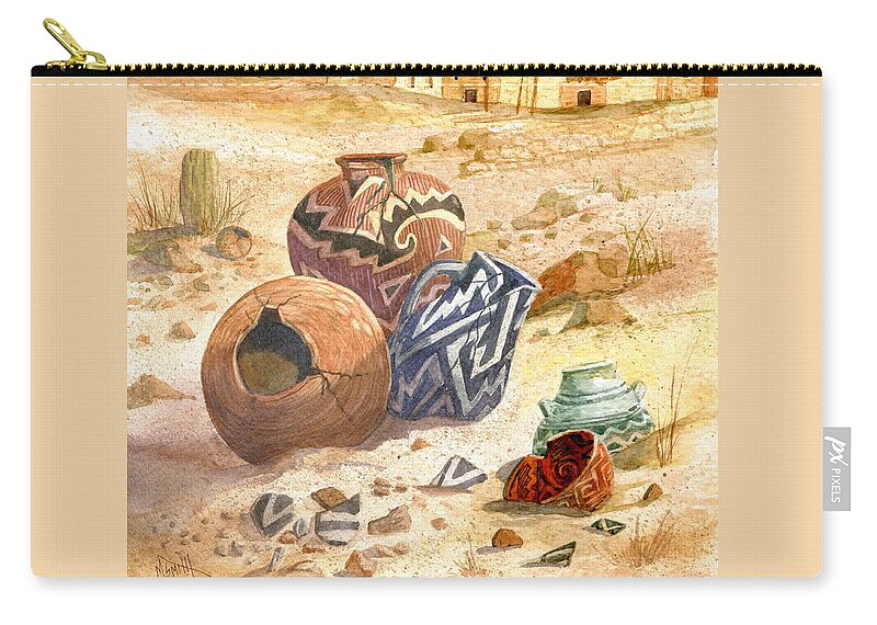 Anasazi Zip Pouch featuring the painting Anasazi Remnants by Marilyn Smith