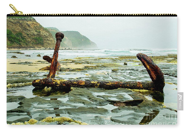 Marie Gabrielle Anchor Wreck Beach Zip Pouch featuring the photograph Anchor at rest by Angela DeFrias