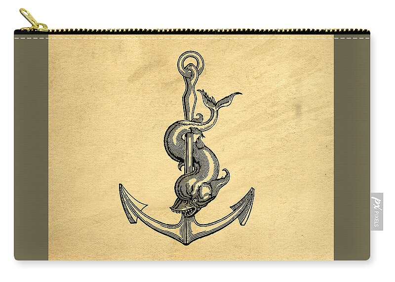 Welcome Zip Pouch featuring the drawing Anchor Vintage by Edward Fielding