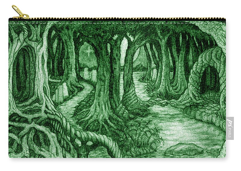 Mythology Zip Pouch featuring the drawing Ancient Forest by Debra Hitchcock