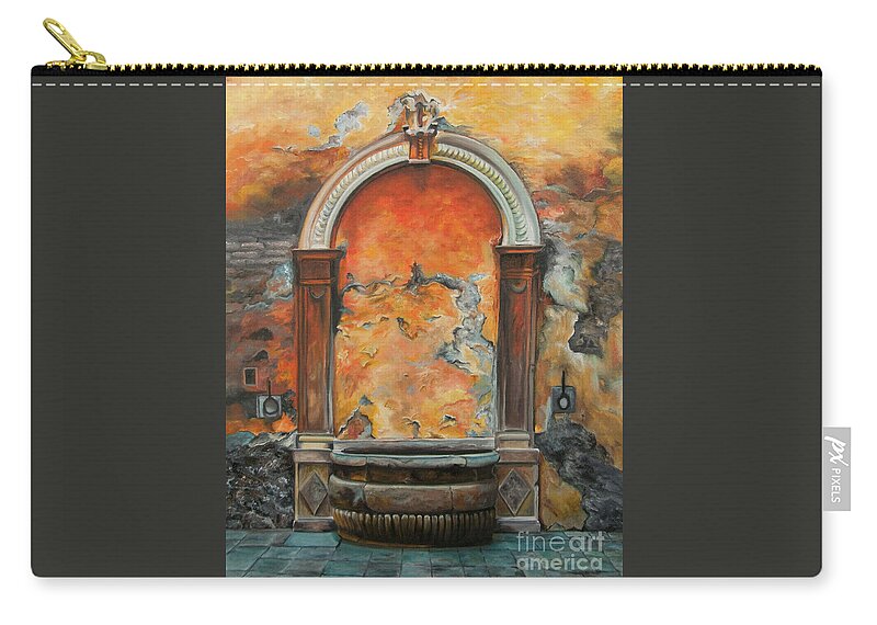 Fountain Painting Carry-all Pouch featuring the painting Ancient Italian Fountain by Charlotte Blanchard