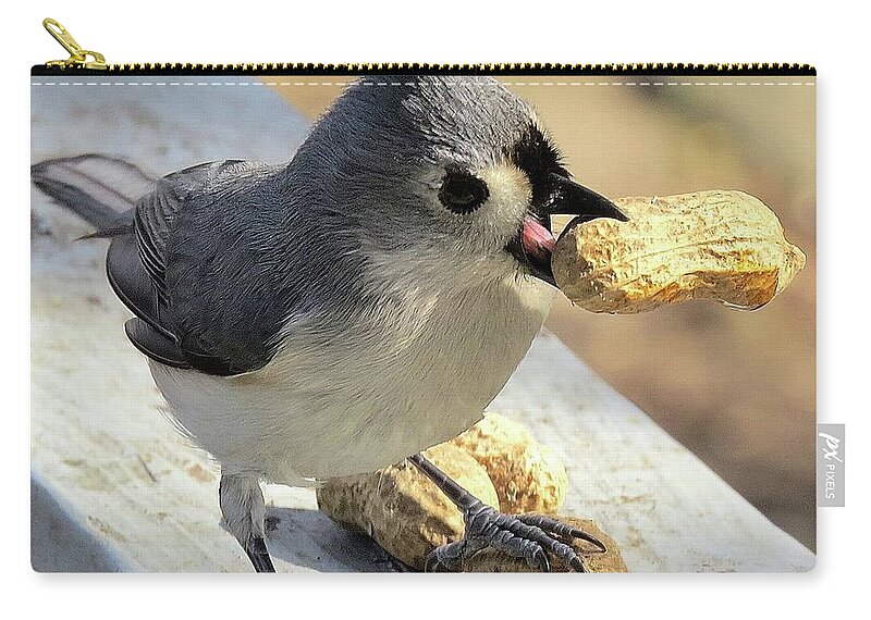 Tufted Titmouse Carry-all Pouch featuring the photograph And I'll Save This One for Later by Linda Stern