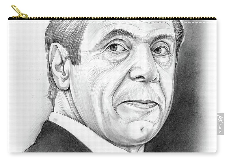 Andrew Cuomo Zip Pouch featuring the drawing Andrew Cuomo by Greg Joens