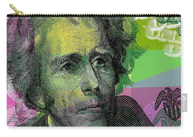 Andrew Jackson Zip Pouch featuring the digital art Andrew Jackson - $20 bill by Jean luc Comperat
