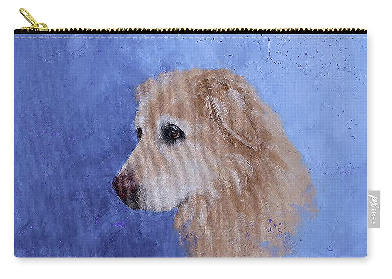 Dog Art Zip Pouch featuring the painting Angel, a Golden Retriever by Monica Burnette