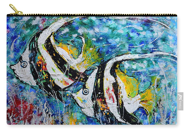 Angel Fish Carry-all Pouch featuring the painting Angel Fish by Jyotika Shroff