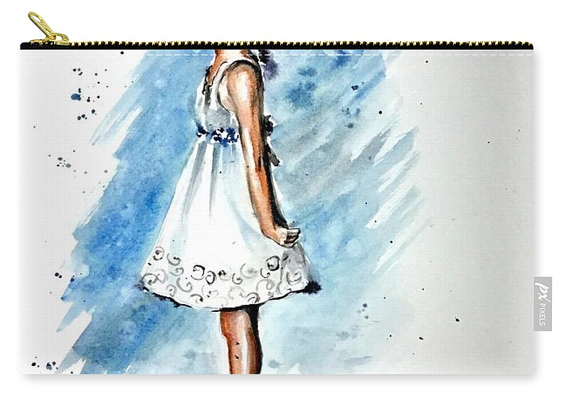 A Girl Zip Pouch featuring the painting Angel by Katerina Kovatcheva