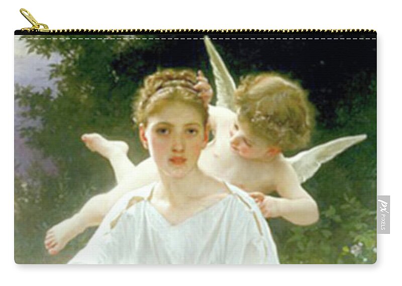Angel Zip Pouch featuring the mixed media Angel Whispers - Les murmures del Amour William by Adolphe Bouguereau
