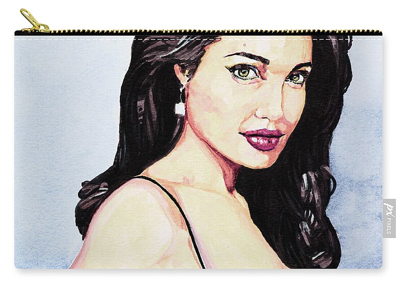 Star Zip Pouch featuring the painting Angelina Jolie Portrait by Alban Dizdari