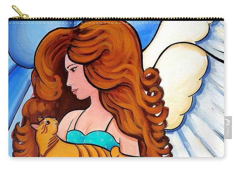 Angel Zip Pouch featuring the painting Angels Arms - cat angel portrait by Debbie Criswell