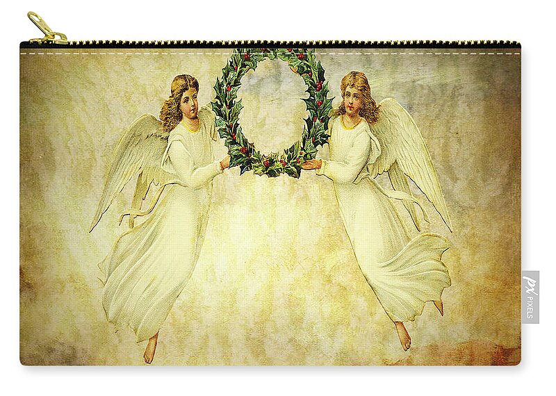 Angels Christmas Card Or Print Zip Pouch featuring the digital art Angels Christmas Card or Print by Bellesouth Studio