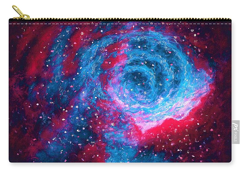 #abstract #abstraction #art #beautiful #bestseller #colorful #contemporaryart #expressionism #fineart #followart #hubbleimages #hubblespacecraft #iloveart #interiordesign #luxuryart #modernart #mood #nature #natureaddict #nebula #newartwork #painting #science #scifi #space #surreal #surrealism #urban Zip Pouch featuring the painting Angry Nebula by Allison Constantino