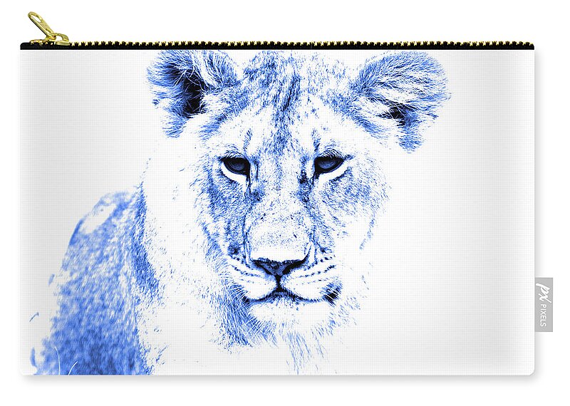 Lions Zip Pouch featuring the photograph Blue Lion by Aidan Moran