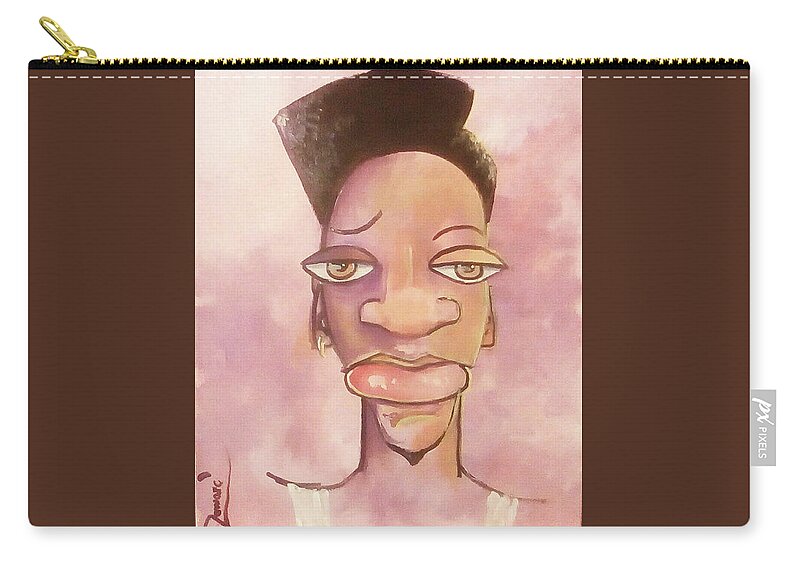 Art African American Zip Pouch featuring the painting Animated African Profile by Raymond Doward
