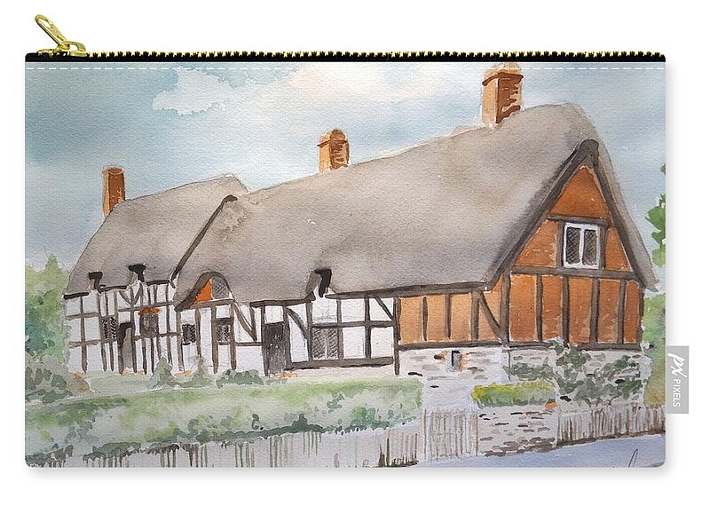 Shakespeare Zip Pouch featuring the painting Anne Hathaway's Cottage by Marilyn Zalatan