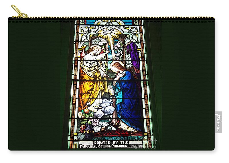 Annunciation In Stain Glass Zip Pouch featuring the photograph Annunciation in Stain Glass by Seaux-N-Seau Soileau