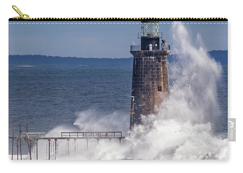 Ram Island Ledge Light Carry-all Pouch featuring the photograph Another Day - Another Wave by Darryl Hendricks
