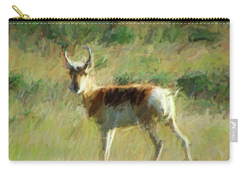 Digital Painting From A Photograph. Zip Pouch featuring the digital art Antelope Alone by Cathy Anderson