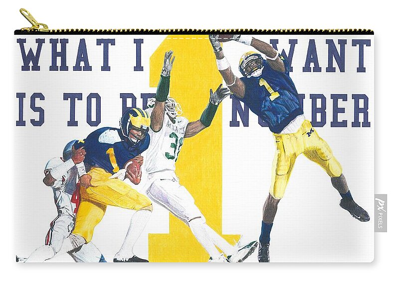 Michigan Wolverines Zip Pouch featuring the drawing Anthony Carter and Braylon Edwards - #1 by Chris Brown