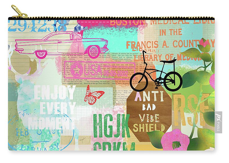 Anti Bad Vibe Shield Zip Pouch featuring the mixed media Anti Bad Vibe Shield by Claudia Schoen