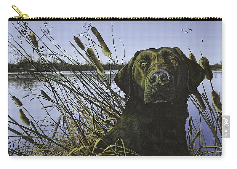 Black Lab Zip Pouch featuring the painting Anticipation - Black Lab by Anthony J Padgett