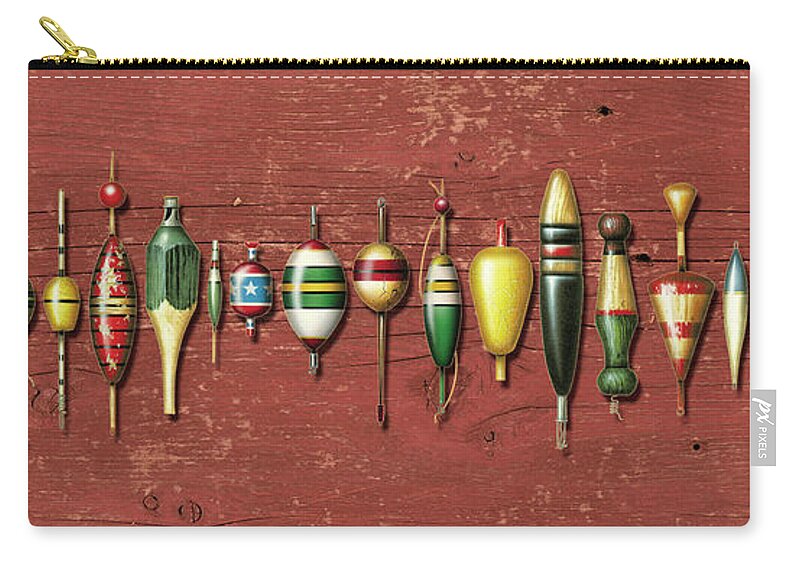 Jon Q Wright Zip Pouch featuring the painting Antique Bobbers Red by JQ Licensing