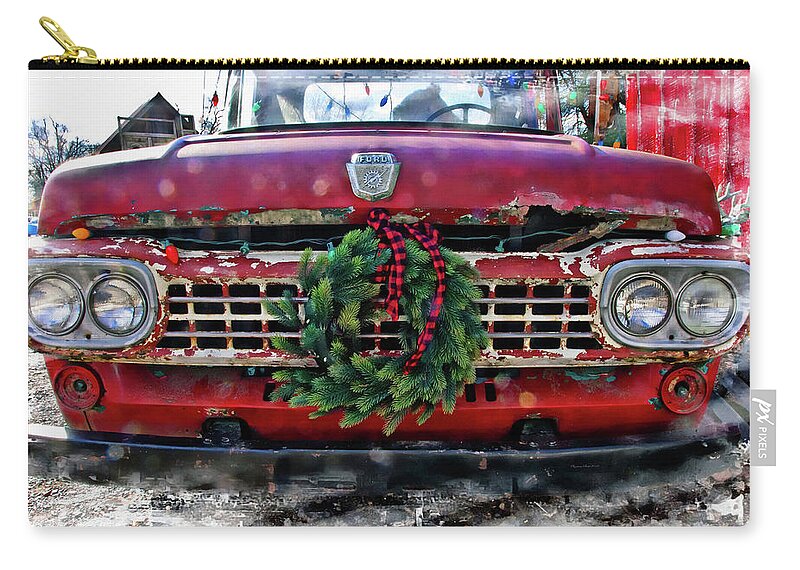 Photography By Suzanne Stout Zip Pouch featuring the photograph Antique Ford Christmas by Suzanne Stout