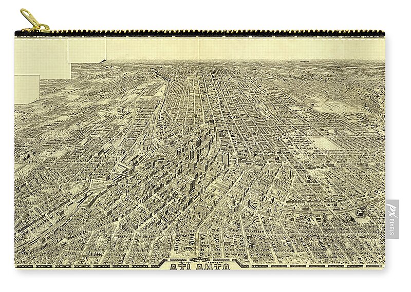 Antique Birds Eye View Map Of Atlanta Carry-all Pouch featuring the drawing Antique Maps - Old Cartographic maps - Antique Birds Eye View Map of Atlanta by Studio Grafiikka