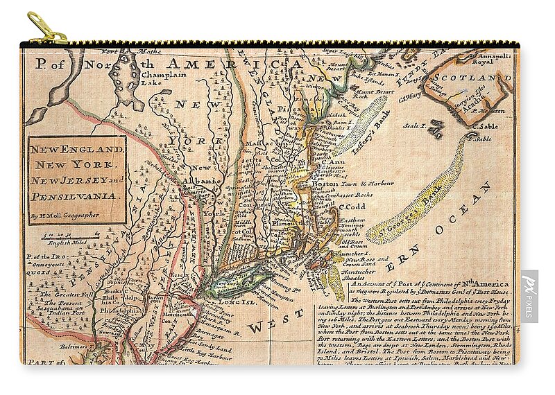 trigo vocal Creo que estoy enfermo Antique Maps - Old Cartographic maps - Antique Map of New York, New England  and Pennsylvania, 1729 Zip Pouch by Studio Grafiikka - Pixels
