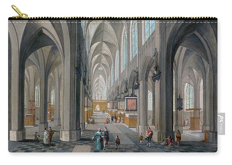 Peeter Neeffs The Elder Zip Pouch featuring the painting Antwerp Cathedral by Peeter Neeffs the Elder