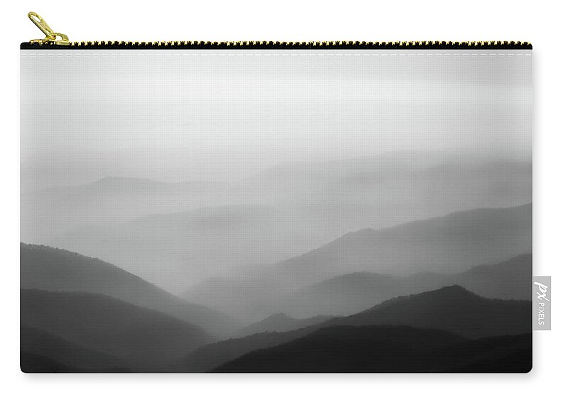 Black And White Zip Pouch featuring the photograph Appalachian Mystique - The Lure Of The Fog by Randall Evans