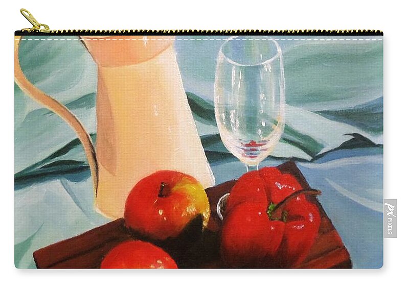 Still Life Zip Pouch featuring the painting Apples, lime and capsicum by Anne Gardner