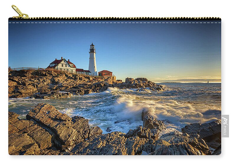 Portland Head Lighthouse Zip Pouch featuring the photograph April Morning at Portland Head by Rick Berk