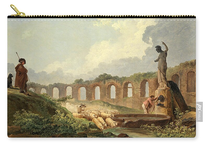 Hubert Robert Zip Pouch featuring the painting Aqueduct in Ruins by Hubert Robert