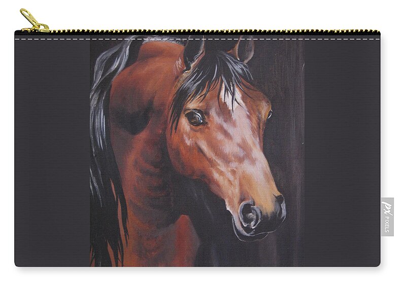 Horse Zip Pouch featuring the painting Arabian Horse 1 by Barbara Prestridge
