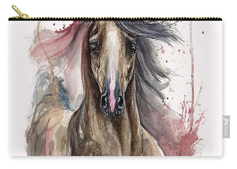 Horse Zip Pouch featuring the painting Arabian horse 2013 10 15 by Ang El