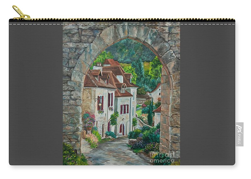 St. Cirq In Lapopie France Carry-all Pouch featuring the painting Arch Of Saint-Cirq-Lapopie by Charlotte Blanchard