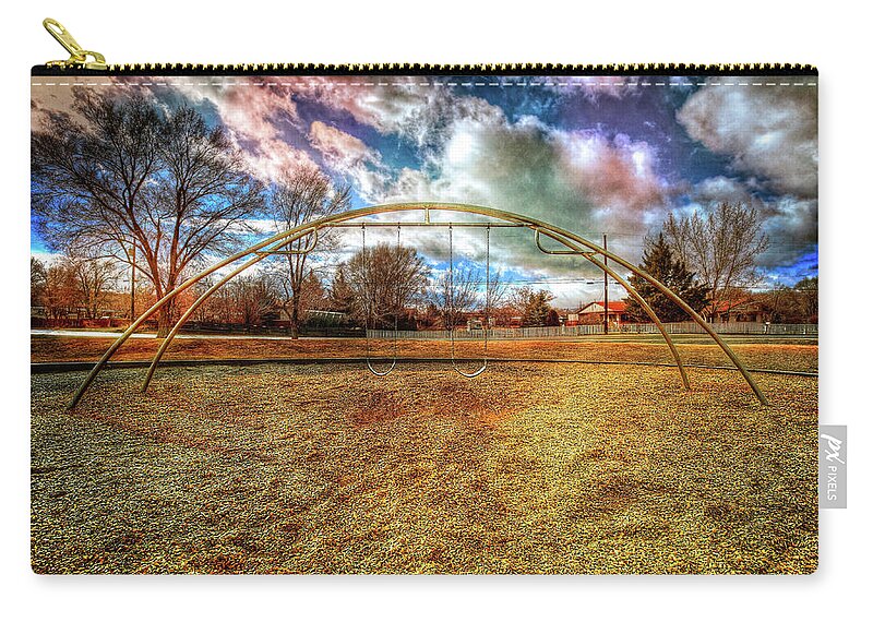 Cloudy Sky Zip Pouch featuring the photograph Arch Swing Set in the Park 76 by YoPedro