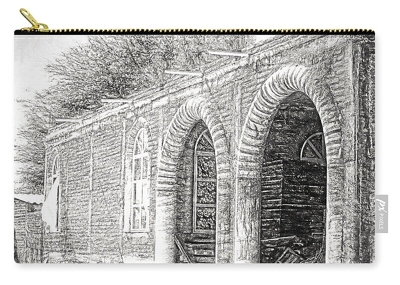 Arches Zip Pouch featuring the photograph Arches in San Miguel BW by Cathy Anderson