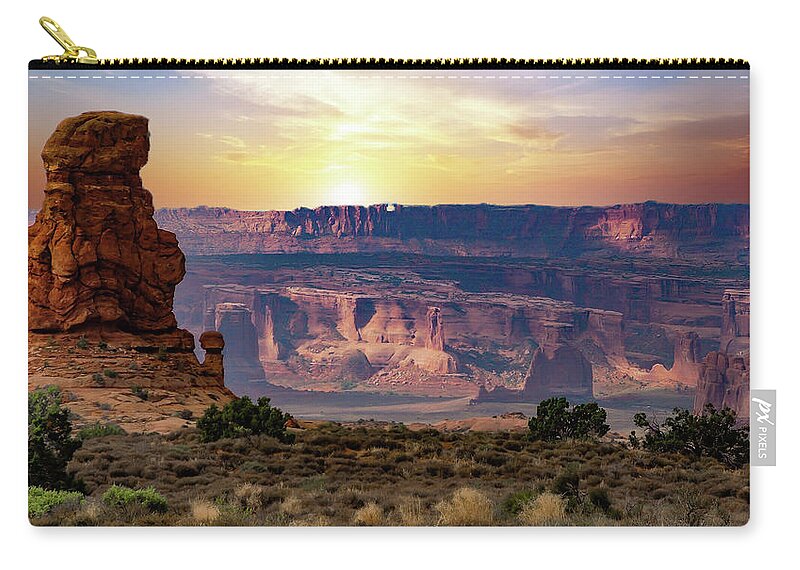 Sunset Zip Pouch featuring the photograph Arches National Park Canyon by G Lamar Yancy