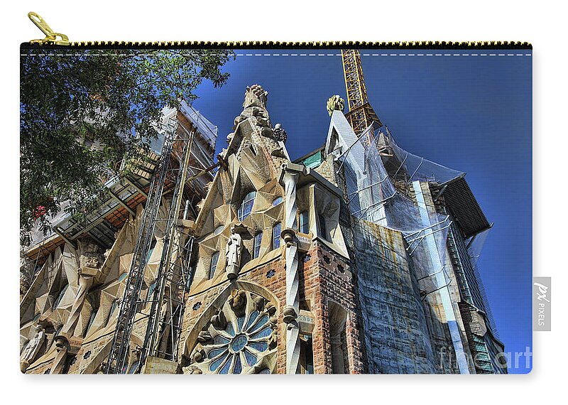 Antoni Gaudi Zip Pouch featuring the photograph Architectural Detail La Sagrada Families Barcelona Spain by Chuck Kuhn
