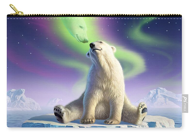 Polar Bear Zip Pouch featuring the digital art Arctic Kiss by Jerry LoFaro